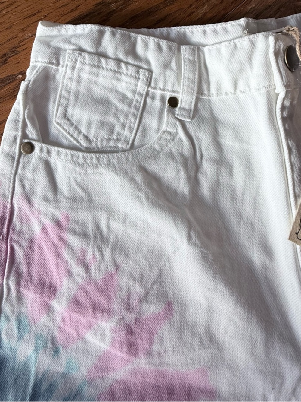 Easel White Cotton 5-Pocket Tie-Dyed Bermuda Shorts, M - Picture 3 of 9
